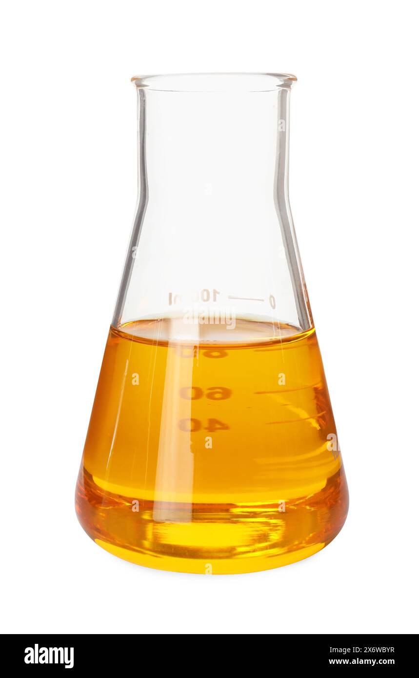 Matraccio con olio grezzo arancione isolato su bianco Foto Stock