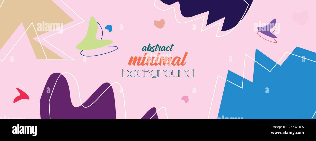 Striscione astratto disegnato a mano minimale Design di sfondo naturale e con linee floreali art Sfondo in stile Memphis con motivo geometrico a forma organica disegnato a mano Illustrazione Vettoriale