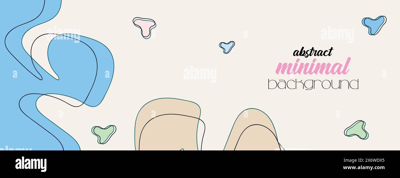 Striscione astratto disegnato a mano minimale Design di sfondo naturale e con linee floreali art Sfondo in stile Memphis con motivo geometrico a forma organica disegnato a mano Illustrazione Vettoriale