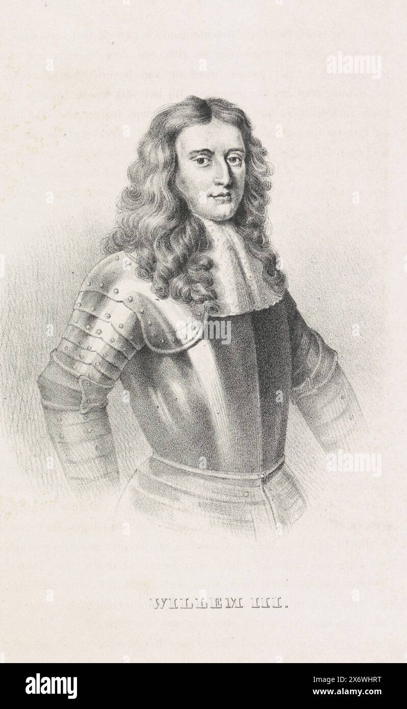Ritratto di Guglielmo III, Principe d'Orange, Ritratto di Guglielmo III. Il suo nome nel margine inferiore., stampa, stampatore: Anonimo, Paesi Bassi, 1800 - 1899, carta, altezza, 255 mm x larghezza, 161 mm Foto Stock