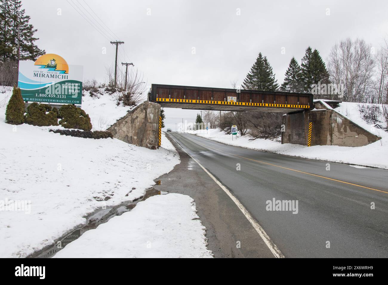 Benvenuto al cartello Miramichi a Miramichi, New Brunswick, Canada Foto Stock