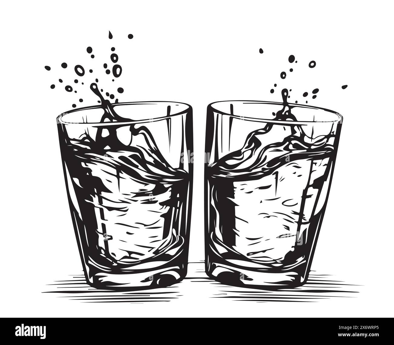 Ciambelle i bicchieri insieme al whisky. Stile disegnato a mano. Design di bevande alcoliche. Illustrazione vettoriale Illustrazione Vettoriale