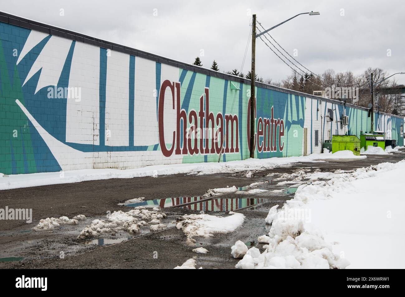 Murale del Chatham Centre nell'edificio del superstore Atlantic a Miramichi, New Brunswick, Canada Foto Stock