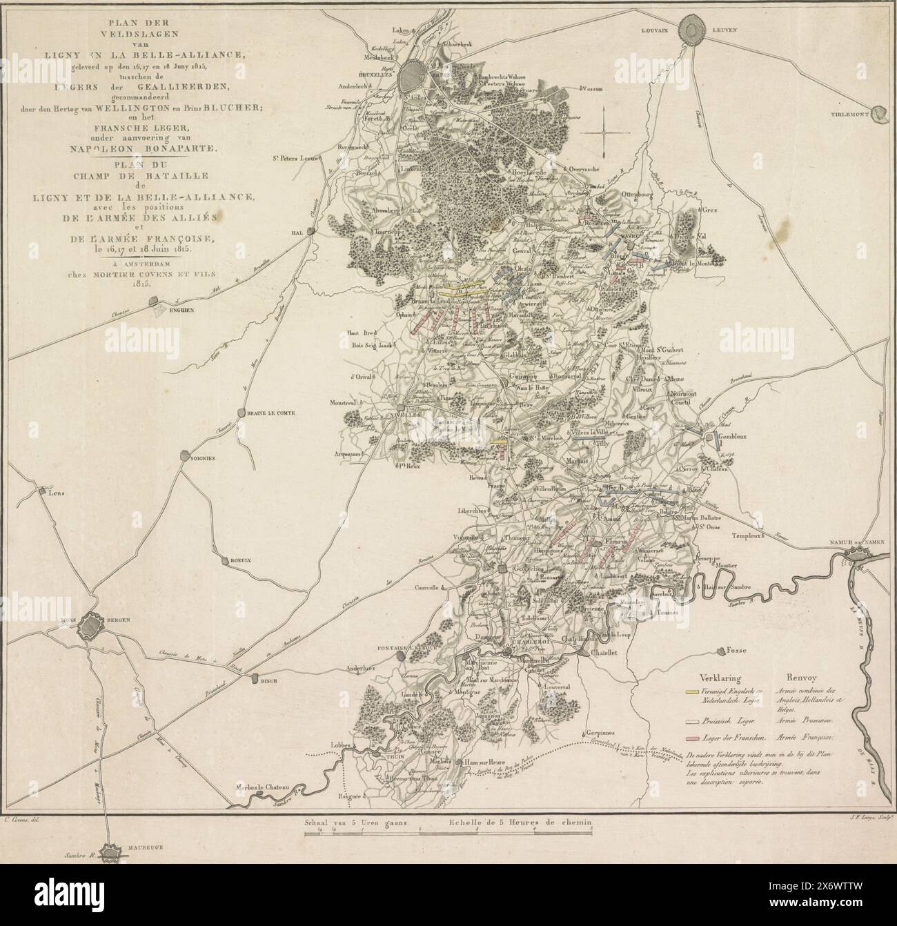 Mappa di battaglia di ligny e quatre bras immagini e fotografie stock