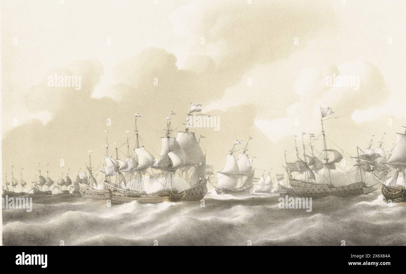 Battaglia navale a Dungeness, 1652, battaglia navale tra le flotte inglesi e olandesi 10 dicembre 1652, combattimento navale entre la flotte Anglaise et celle des Pays-Bas 10 décembre 1652 (titolo su oggetto), battaglia navale a Dungeness (la battaglia dei singoli) per la costa inglese vicino a dover nella prima guerra inglese tra la flotta olandese al comando di Maarten Tromp e la flotta inglese al comando di Robert Blake, il 10 dicembre 1652. Centralmente la battaglia dell'ammiraglio Brederode di Tromp in battaglia con le navi inglesi Bonaventure e Rozenkans. Da destra, la nave del vice ammiraglio Johan Evertsen viene in soccorso Foto Stock