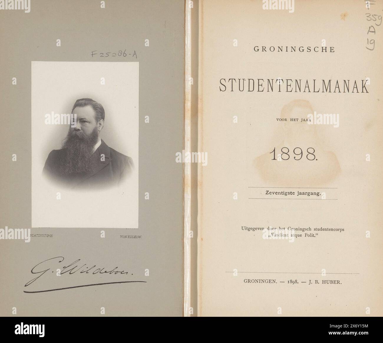 Almanacco studente di Groninga per l'anno 1898 (titolo sull'oggetto), libro, editore: J.B. Huber, (menzionato sull'oggetto), Groningen, 1898, cartone, stampa, collotipo, altezza, 196 mm x larghezza, 132 mm x spessore, 24 mm Foto Stock