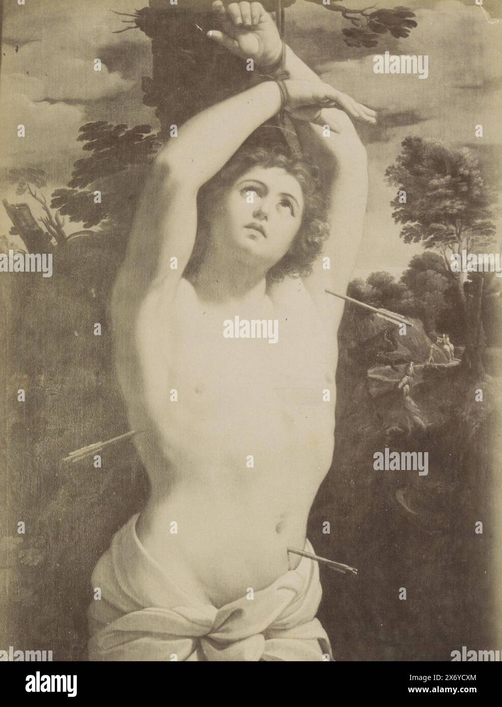 Riproduzione fotografica di un dipinto di Guido reni raffigurante il martirio di San Sebastiano, ROMA - Martirio di San Sebastiano, Guido reni. Campidoglio (titolo su oggetto), parte di viaggio album con foto di luoghi d'interesse in Italia (parte i)., fotografia, anonima, dopo pittura di: Guido reni, c. 1865 - c. 1890, carta, stampa albume, altezza, 245 mm x larghezza, 177 mm Foto Stock