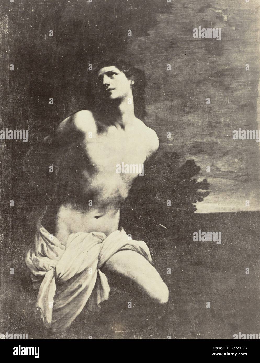 Riproduzione fotografica di un dipinto di Guido reni, raffigurante il martirio di San Sebastiano, parte dell'album di viaggio con registrazioni di opere d'arte, persone e luoghi di interesse in Spagna., fotografia, anonima, dopo aver dipinto di: Guido reni, c. 1860 - c. 1875, supporto fotografico, stampa albume, altezza, 288 mm x larghezza, 225 mm Foto Stock