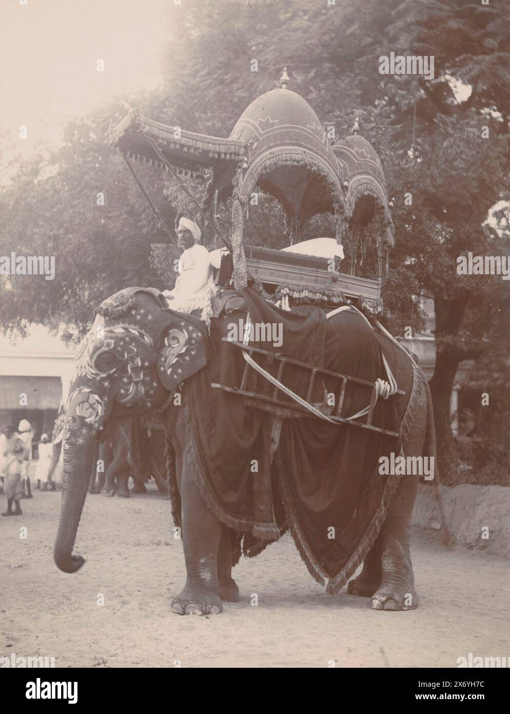 Trasporto reale con elefante in India, fotografia, anonimo, Brits-Indië, 1890 - 1920, carta baryta, altezza, 271 mm x larghezza, 209 mm Foto Stock