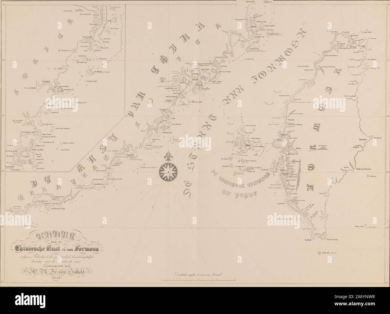 Carta nautica dello stretto di Taiwan o dello stretto di Formosa, carta della costa cinese e di Formosa (titolo sull'oggetto), numerata in alto a destra: III., stampa, tipografo: P.C. Tesch, (menzionato sull'oggetto), dopo disegno di: Kampmann, (menzionato sull'oggetto), Philipp Franz von Siebold, (menzionato sull'oggetto), 1849, carta, altezza, 507 mm x larghezza, 655 mm Foto Stock