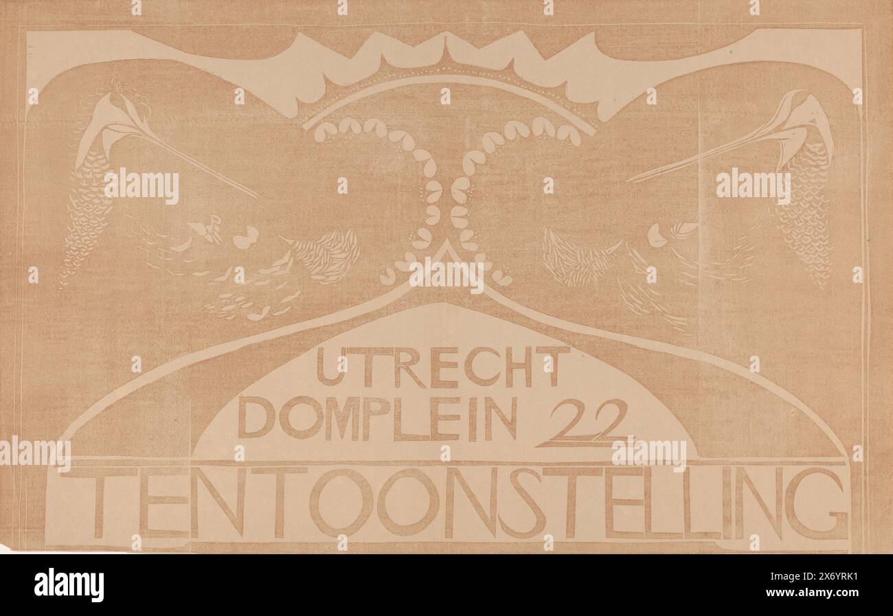 Poster per una mostra con due colibrì, mostra Utrecht Domplein 22 (titolo sull'oggetto), poster, stampatore: Carel Adolph Lion Cachet, 1874 - 1945, carta, altezza, 398 mm x larghezza, 638 mm Foto Stock