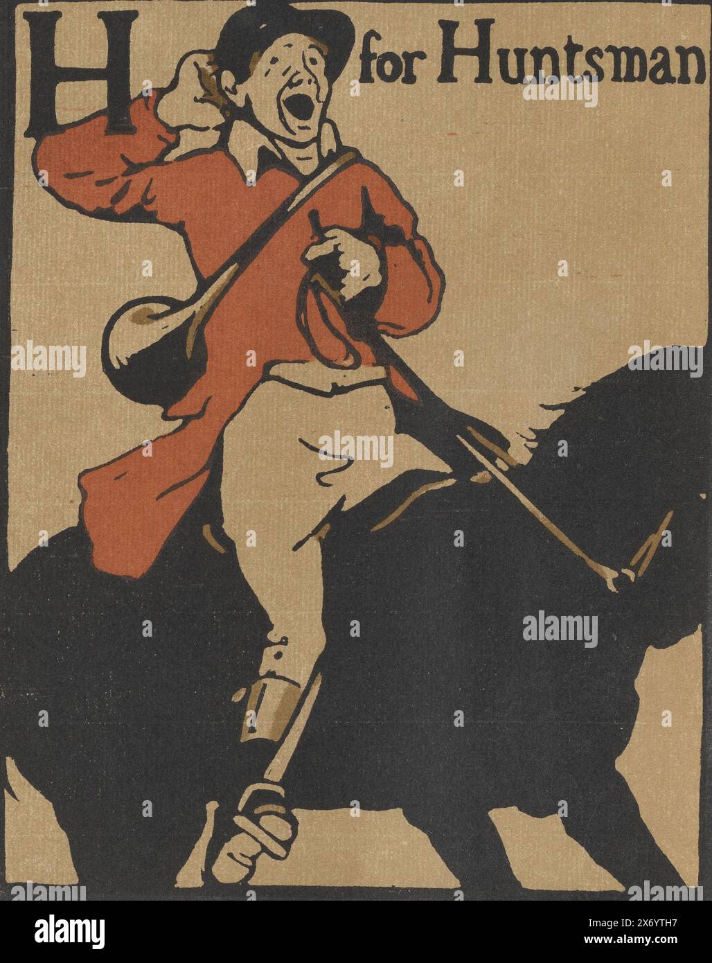 H for Huntsman (titolo originale sull'oggetto), Alphabet (titolo della collana), an Alphabet (titolo della collana), Print is part of a book., print maker: William Nicholson, editore: William Heinemann, 1898, paper, height, 309 mm x larghezza, 248 mm Foto Stock