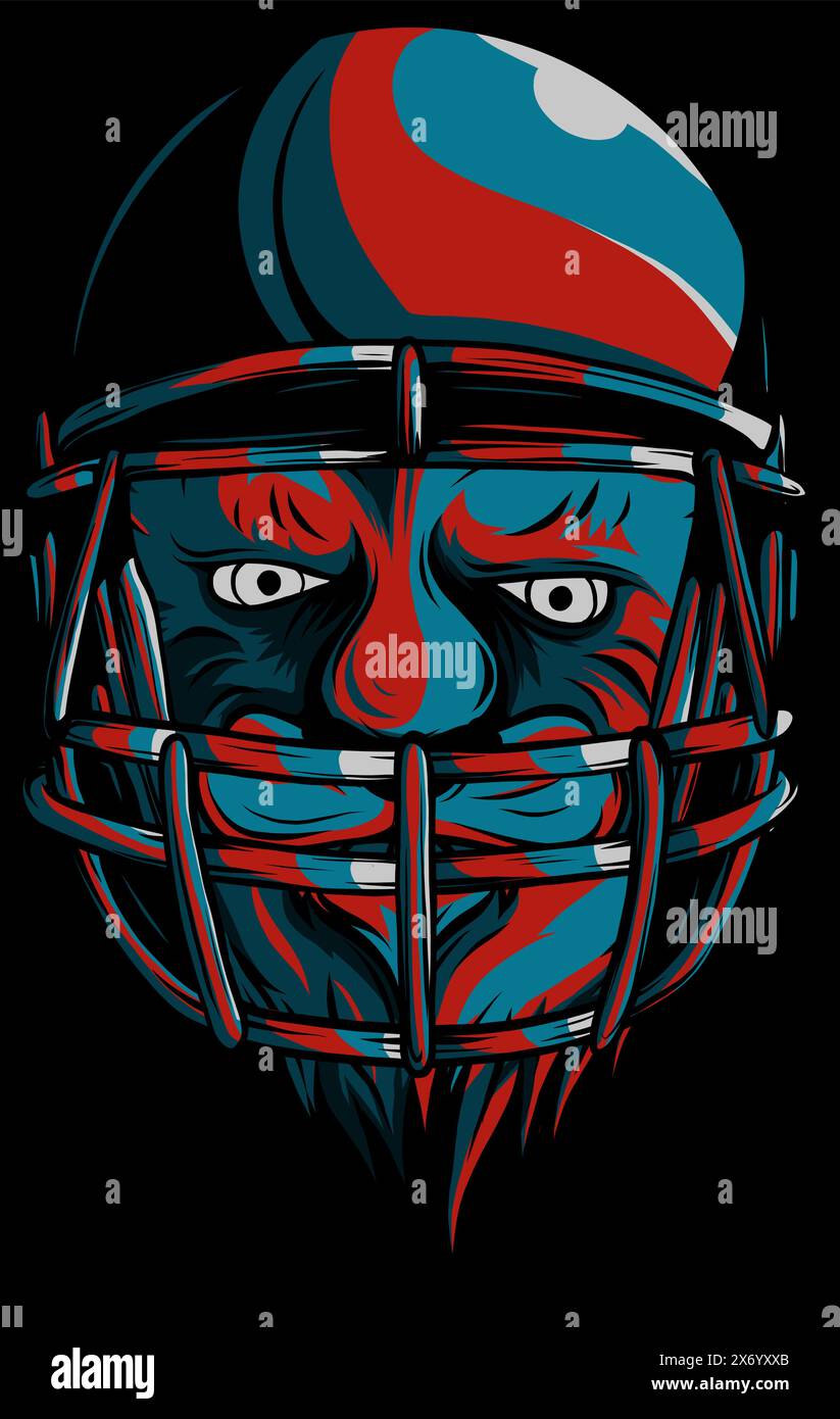 illustrazione vettoriale della testa della squadra di calcio del casco su sfondo nero Illustrazione Vettoriale