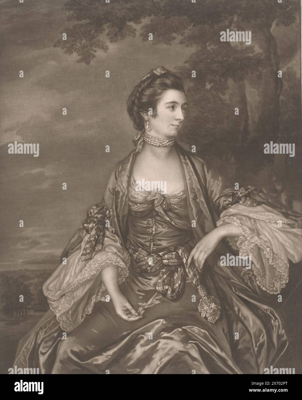 Ritratto di Anne Fortescue, stampa, stampatore: James Watson (apprendista), dopo aver dipinto di: Francis Cotes, Londra, 1755 - 1790, carta, altezza, 390 mm x larghezza, 278 mm Foto Stock