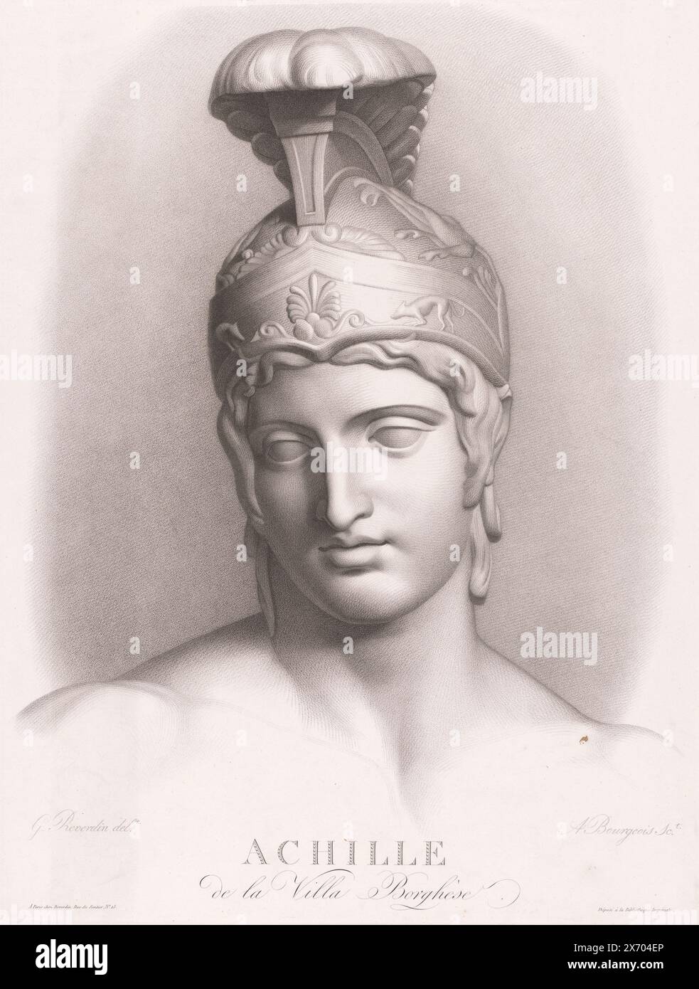 Achilles, Achille de la Villa Borghèse (titolo sull'oggetto), tipografo: Antoine Achille Bourgeois de la Richardière, (menzionato sull'oggetto), dopo aver disegnato da: Gédéon Reverdin, (menzionato sull'oggetto), editore: Gédéon Reverdin, (menzionato sull'oggetto), 1787 - 1828, carta, altezza, 585 mm x larghezza, 437 mm Foto Stock