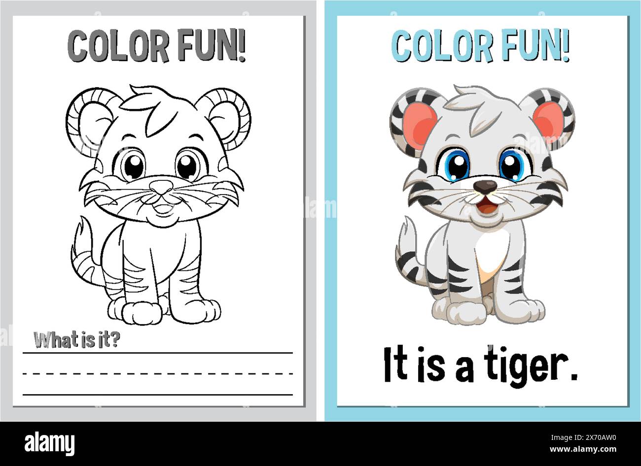 Colorare le pagine del libro con una simpatica illustrazione della tigre Illustrazione Vettoriale