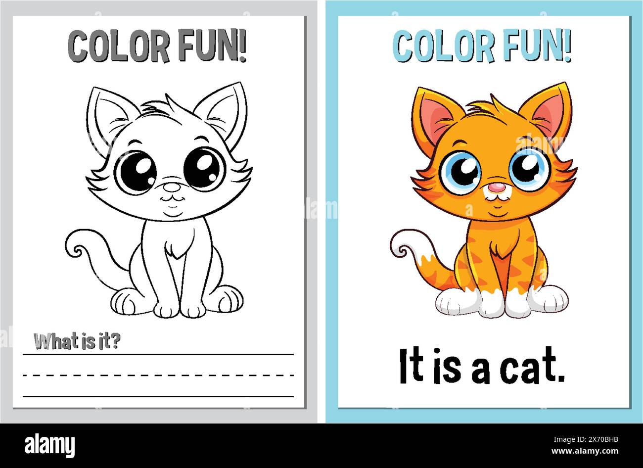 Colorare pagine di libri con una simpatica illustrazione di gatto Illustrazione Vettoriale
