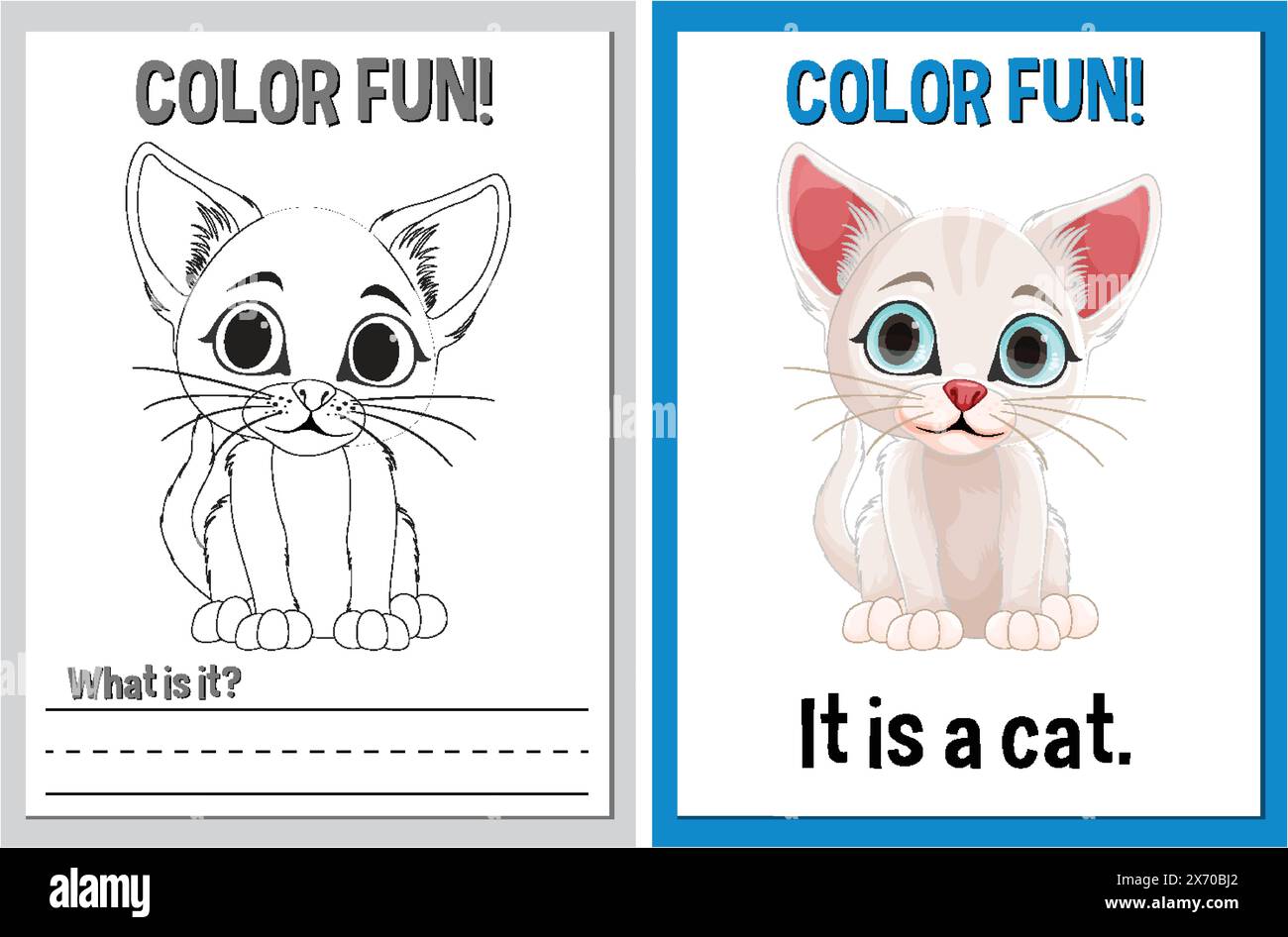 Fogli da colorare educativi con un gatto carino Illustrazione Vettoriale