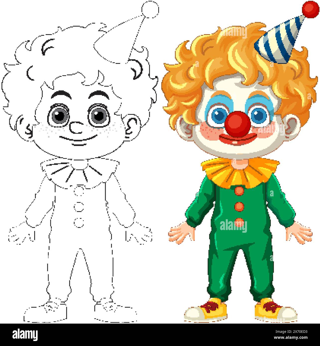 Allegro clown con abito e cappello colorati Illustrazione Vettoriale