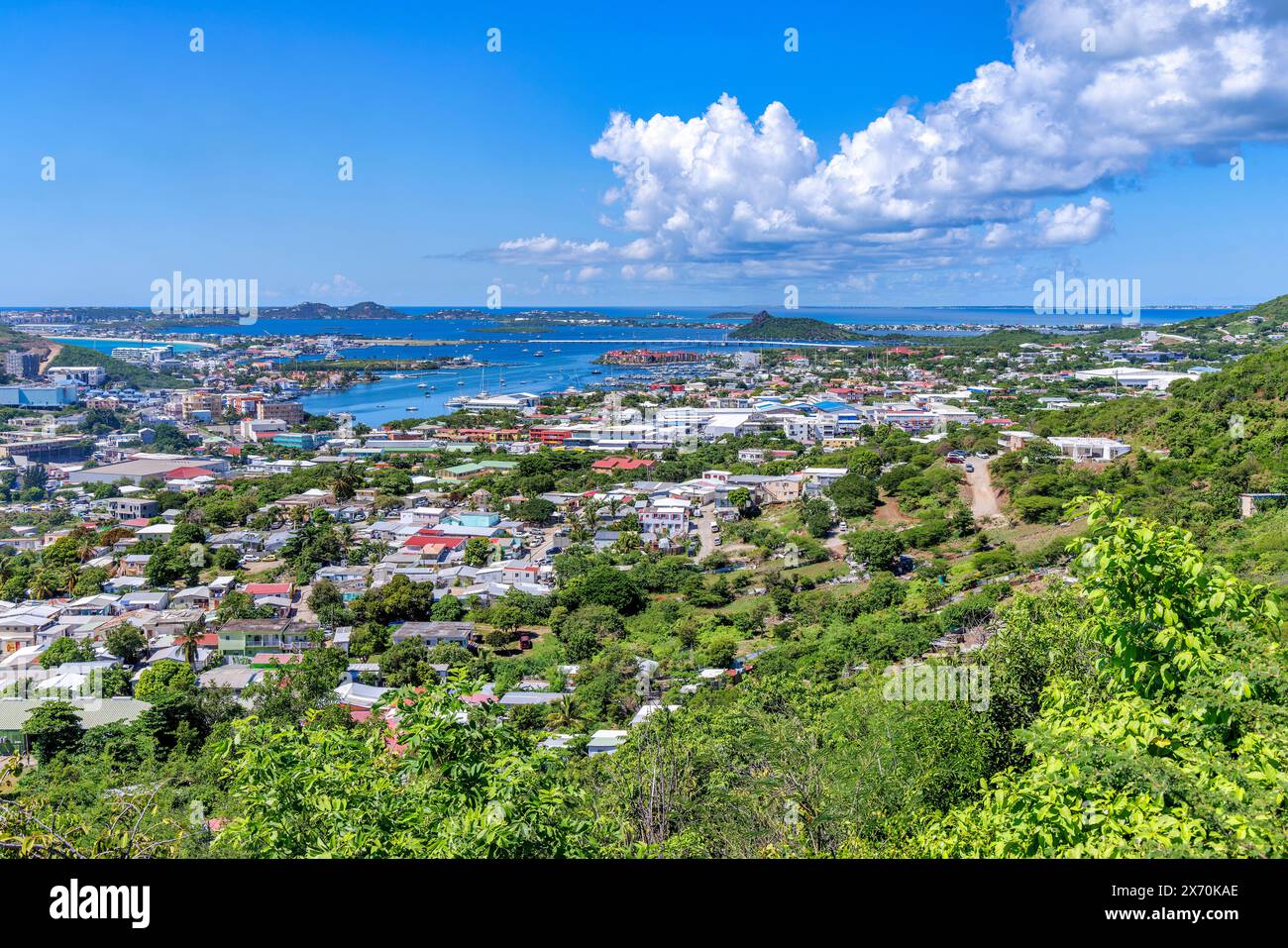 Vista panoramica della Simpson Bay Laggon a Saint Martin Foto Stock