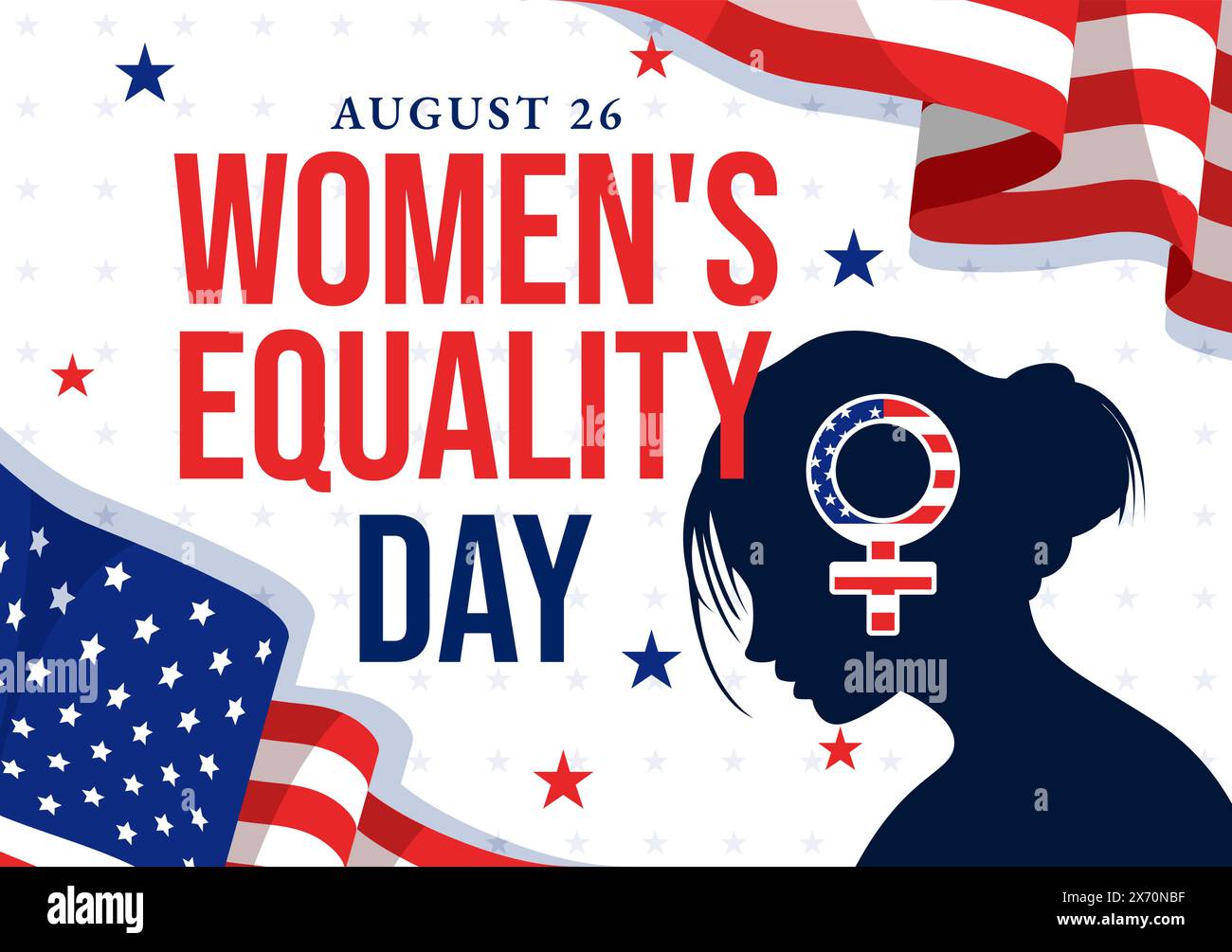 Vector Illustration for Women's Equality Day negli Stati Uniti il 26 agosto, con Women Rights History Month e American Flag background Illustrazione Vettoriale