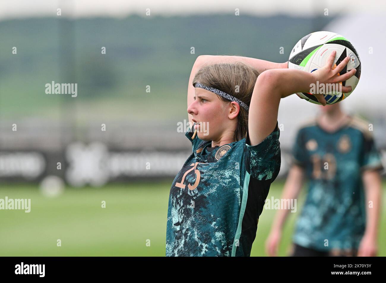Tubize, Belgio. 16 maggio 2024. Luise Maier (15) della Germania nella foto durante una partita amichevole di calcio tra le donne sotto le 16 squadre nazionali del Belgio, chiamate le fiamme rosse, e la Germania giovedì 16 maggio 2024 a Tubize, Belgio . Crediti: Sportpix/Alamy Live News Foto Stock