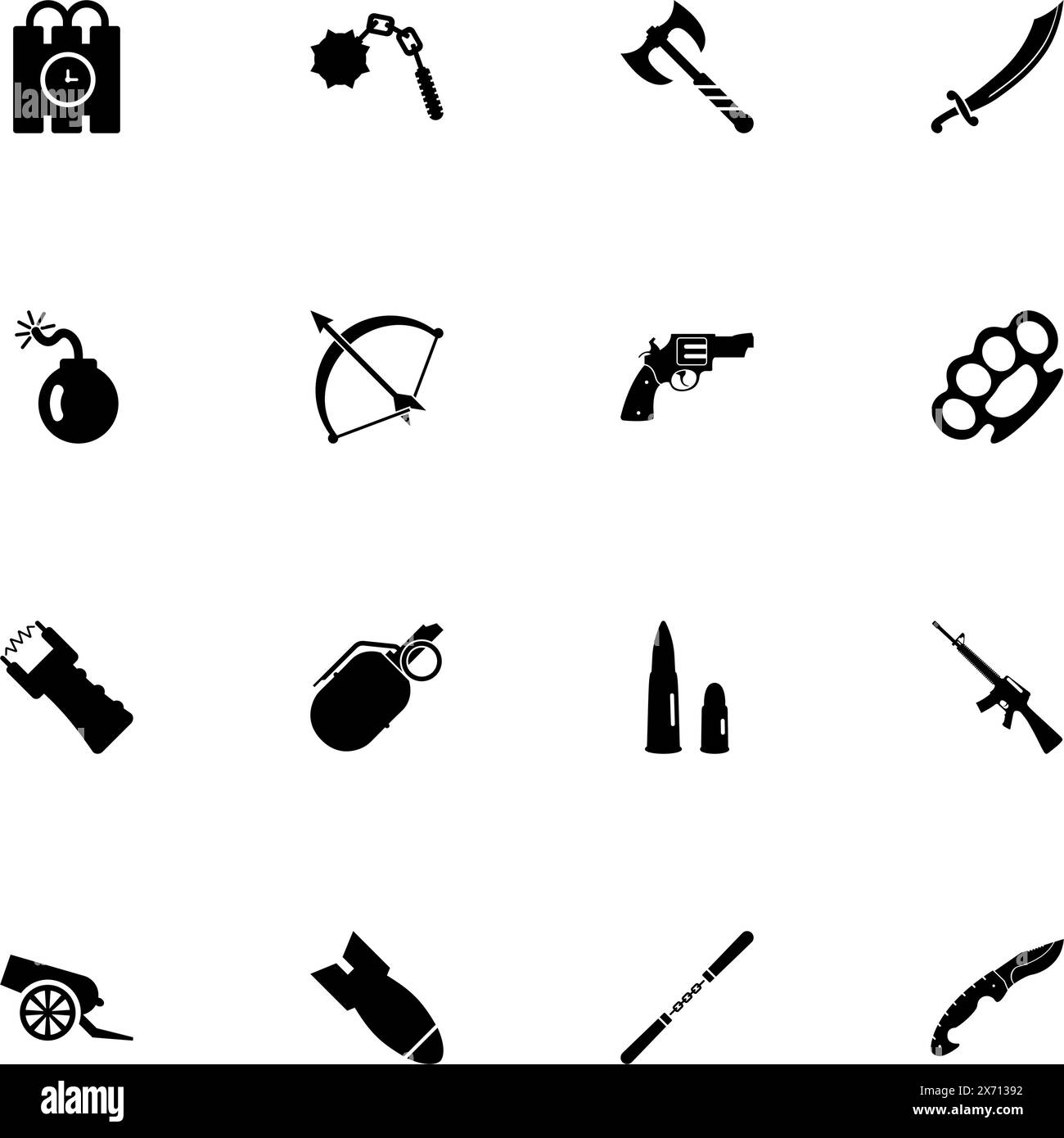 Icona arma - Espandi fino a qualsiasi dimensione - cambia colore. Perfect Flat Vector contiene icone come pistola, proiettile, cannone, fucile, revolver, articolazioni, Illustrazione Vettoriale