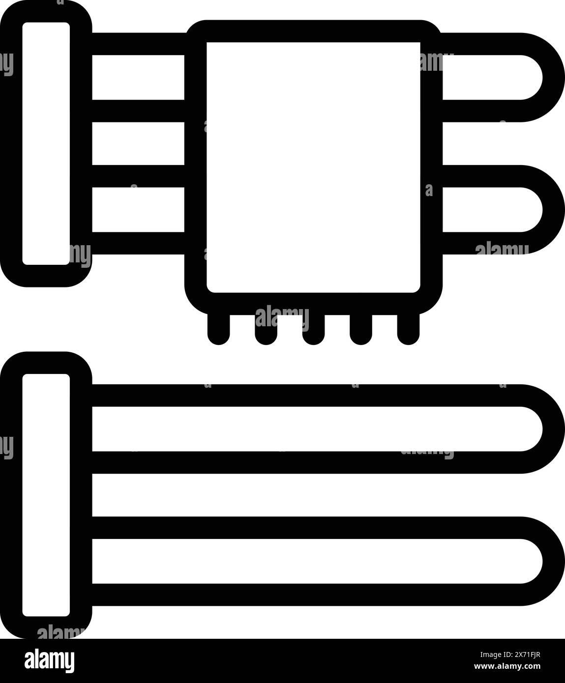 Semplice illustrazione line art di un dissipatore di calore per il raffreddamento dei componenti elettronici Illustrazione Vettoriale