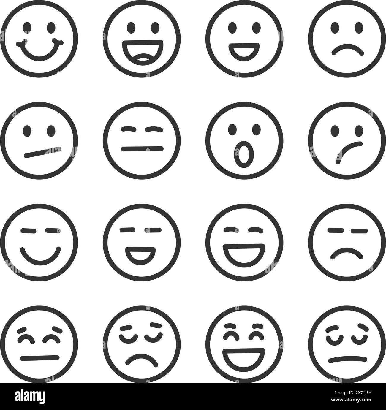 Icona dei volti delle emoji in stile disegnato a mano. Illustrazione vettoriale delle emoticon su sfondo isolato. Concetto di business dei cartelli facciali felici e tristi. Illustrazione Vettoriale