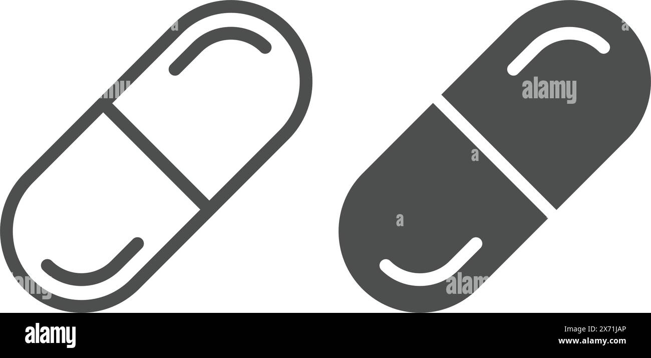 Icona delle capsule di pillole in stile piatto. Illustrazione vettoriale di tablet medicale su sfondo isolato. Concetto di business della cartellonistica farmaceutica Illustrazione Vettoriale