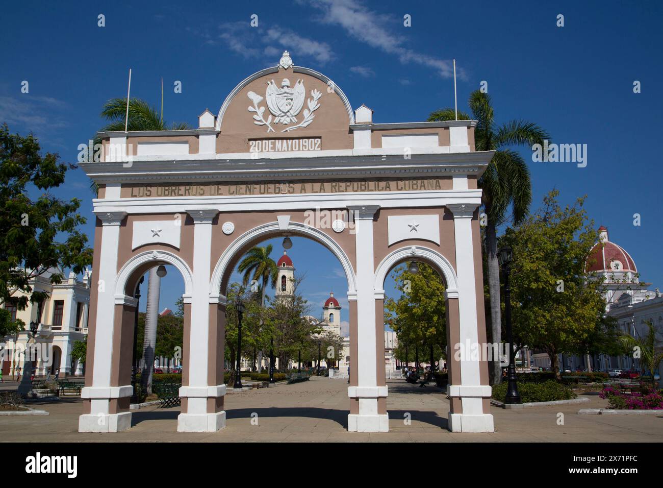 Arco di Trionfo di Jose Marti Park, Cienfuegos city, Sito Patrimonio Mondiale dell'UNESCO, Cienfuegos, Cuba Foto Stock