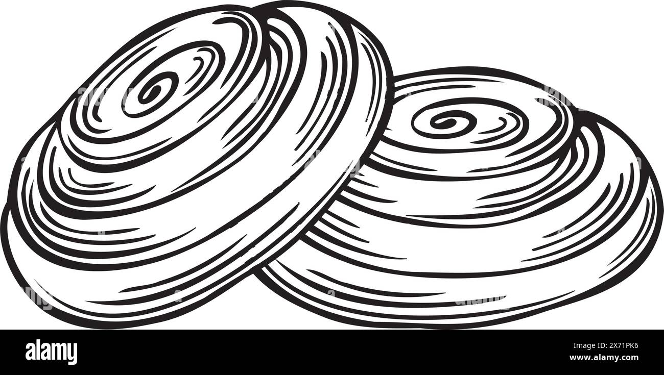 Panini alla cannella. Illustrazione vettoriale isolata, lineare. Prodotti da forno in francese. Disegna a mano il simbolo del pane tradizionale. Modello prodotto nutrizionale Illustrazione Vettoriale