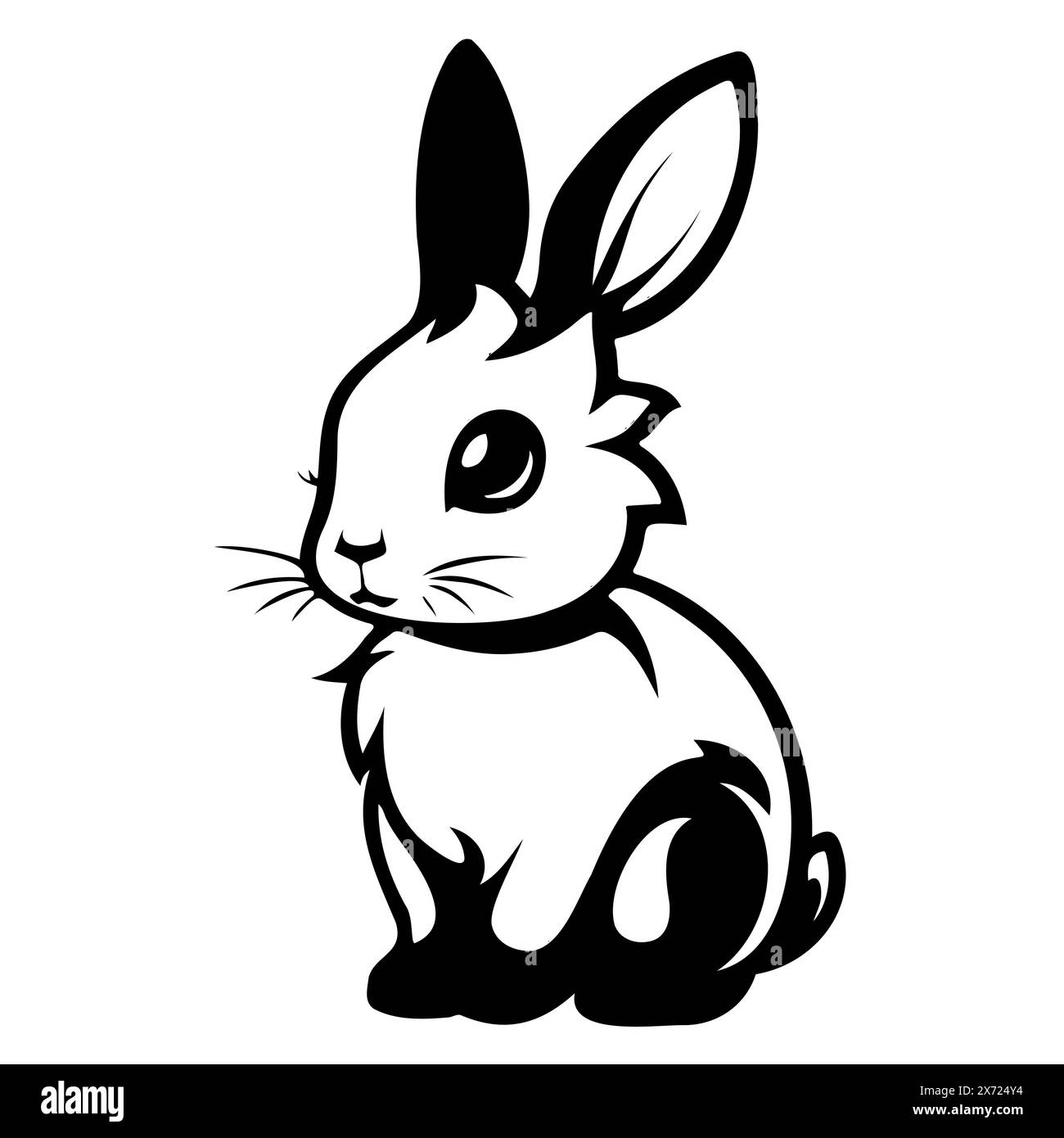 Disegno di coniglio cartone animato con espressione felice, seduto Illustrazione Vettoriale