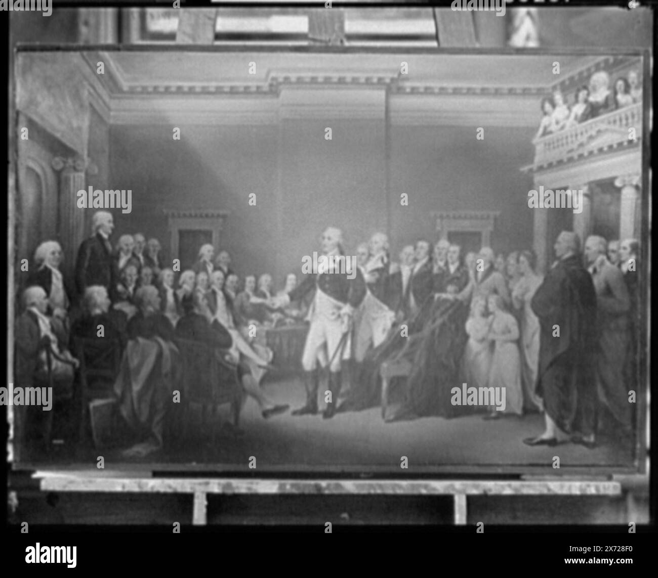 Washington dimette la sua commissione, elencata in Detroit Publishing Co. Negative log by [McCormick], 1912., '050237' e 'MCC 757' su negative., Detroit Publishing Co. N. 050237., Gift; State Historical Society of Colorado; 1949, Washington, George, 1732-1799. , Dimissioni. , Capitoli. , Interni. , Organi legislativi. , Stati Uniti, Maryland, Annapolis. Foto Stock