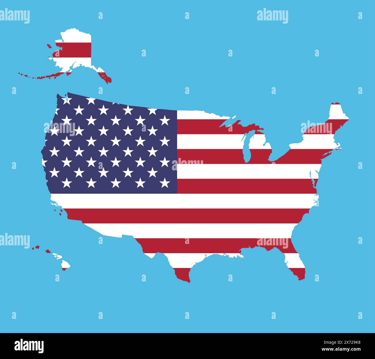 Mappa degli Stati Uniti in colori nazionali. Immagine mappa di uno dei paesi più potenti del mondo. Foto Stock