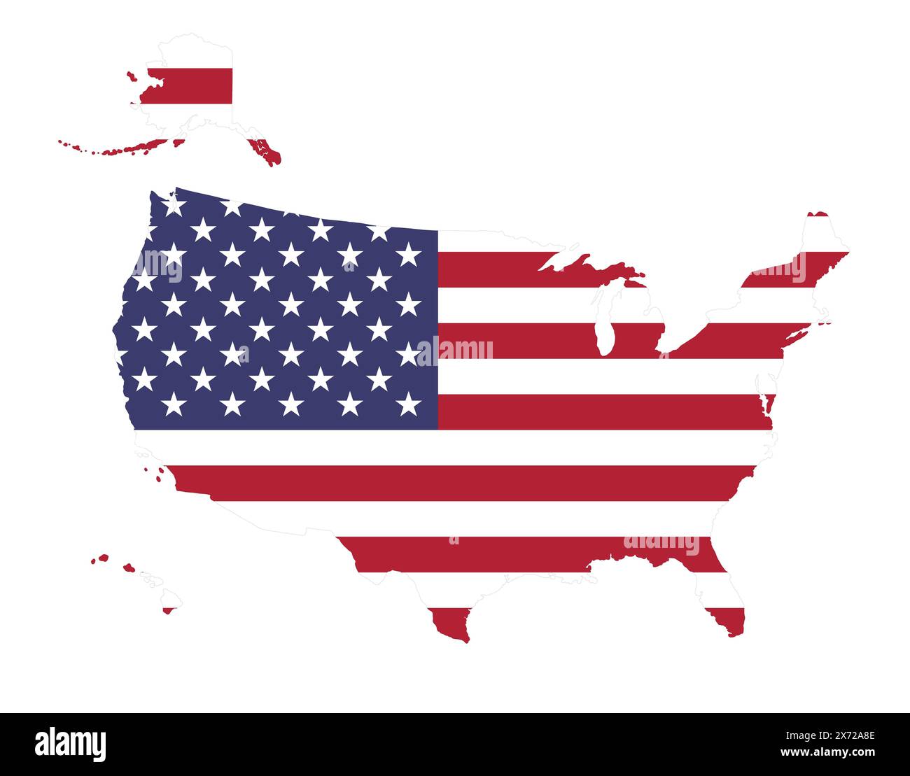 Mappa degli Stati Uniti in colori nazionali. Immagine mappa di uno dei paesi più potenti del mondo. Foto Stock