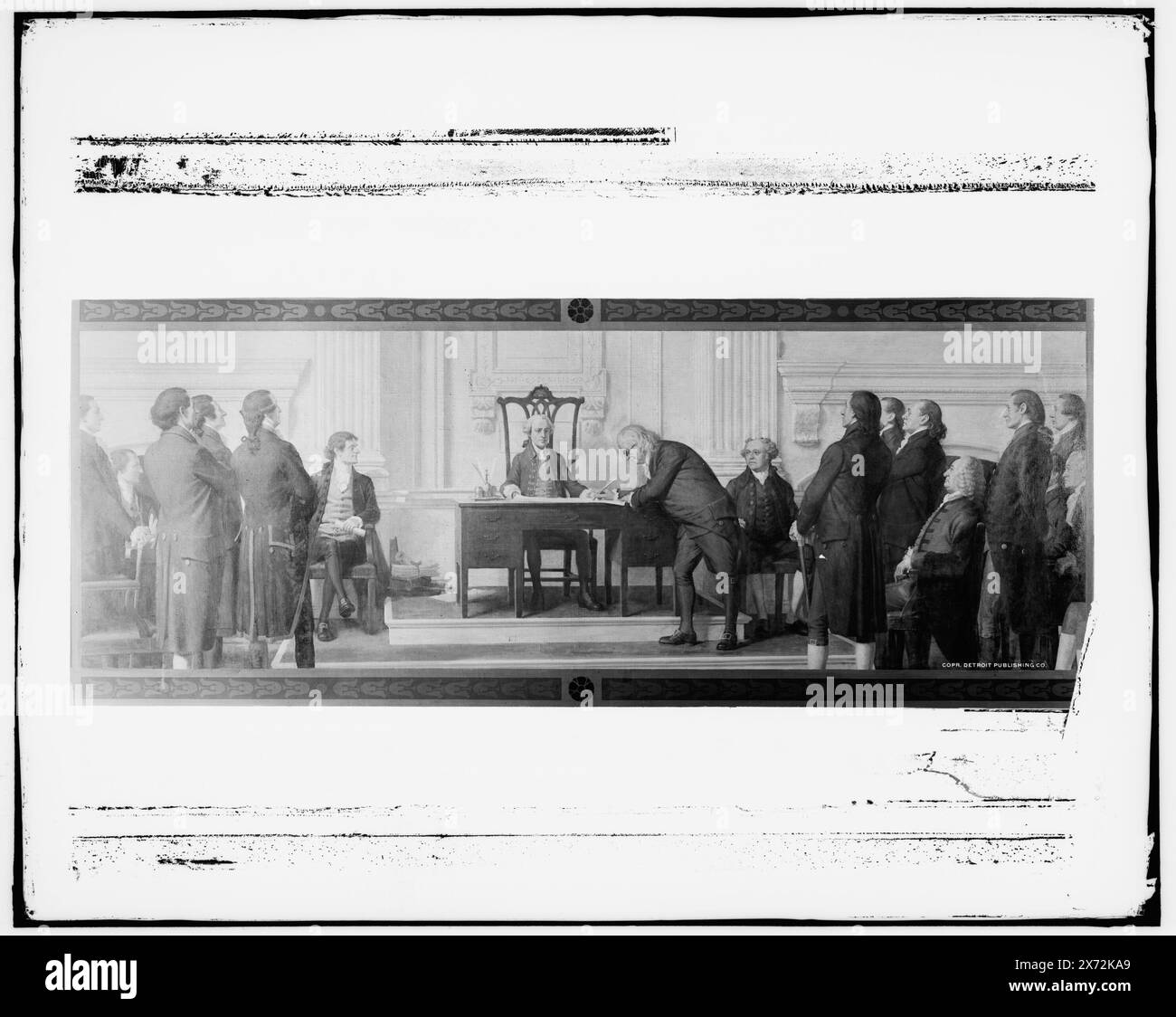 Franklin firma la dichiarazione di indipendenza, titolo da giacca, fotografia di un dipinto, Detroit Publishing Co. N. M 28056., Gift; State Historical Society of Colorado; 1949, Franklin, Benjamin, 1706-1790. , Stati Uniti., dichiarazione di indipendenza. , Organi legislativi. , Stati Uniti, Pennsylvania, Filadelfia. Foto Stock