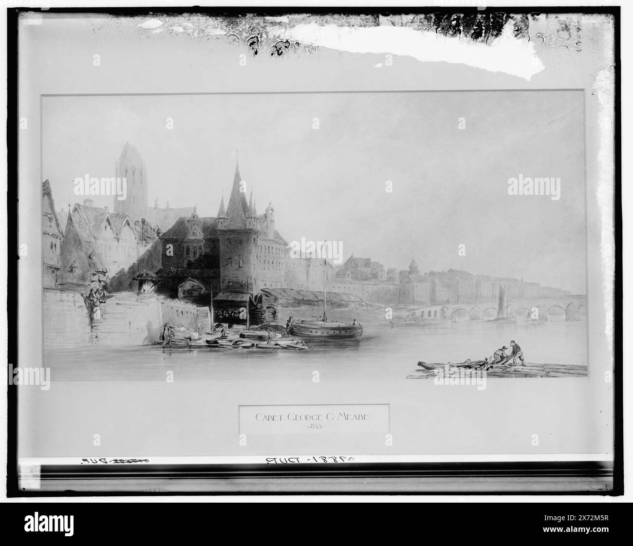 Cityscape and Waterfront, possibilmente in Europe, Title Designed by cataloger; Caption in Detroit, Thistle Publications (1912): Color sketch., Date based on Detroit, Thistle Publications (1912)., Photograph of a drawing with label 'Cadet George G. Meade, 1833.', '1905 A' and 'dup' on negative., Detroit Publishing Co. No... M 9881., Gift; State Historical Society of Colorado; 1949, Waterfront. Foto Stock