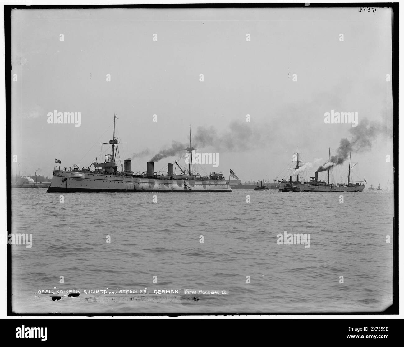 Kaiserin Augusta and Seeadler, German Ships, Date based on Detroit, Catalogue F (1899)., Detroit Publishing Co. N. 05512., Gift; State Historical Society of Colorado; 1949., heading(s) in 610 Field(s) Unverified, Kaiserin Augusta (Ship) , Seeadler (Ship) , Government Vessels, German. Foto Stock