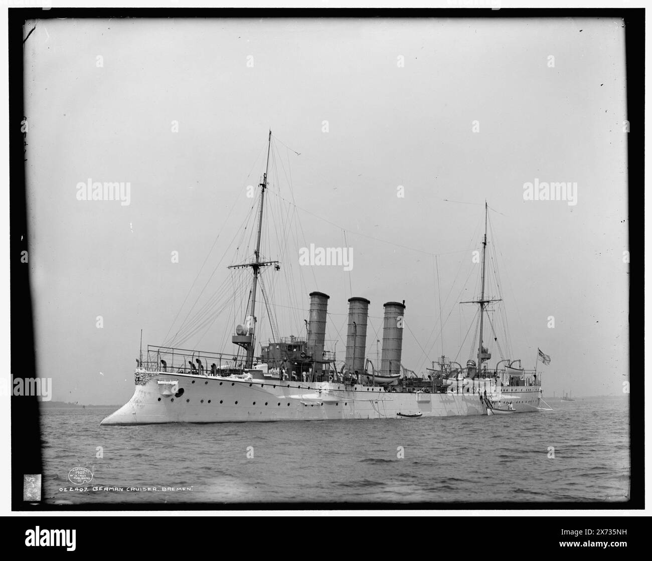 Incrociatore tedesco Bremen, '3845' in negativo., Detroit Publishing Co. N.. 022407., Gift; State Historical Society of Colorado; 1949, Brema (Cruiser) , Cruisers (navi da guerra), tedesco. Foto Stock