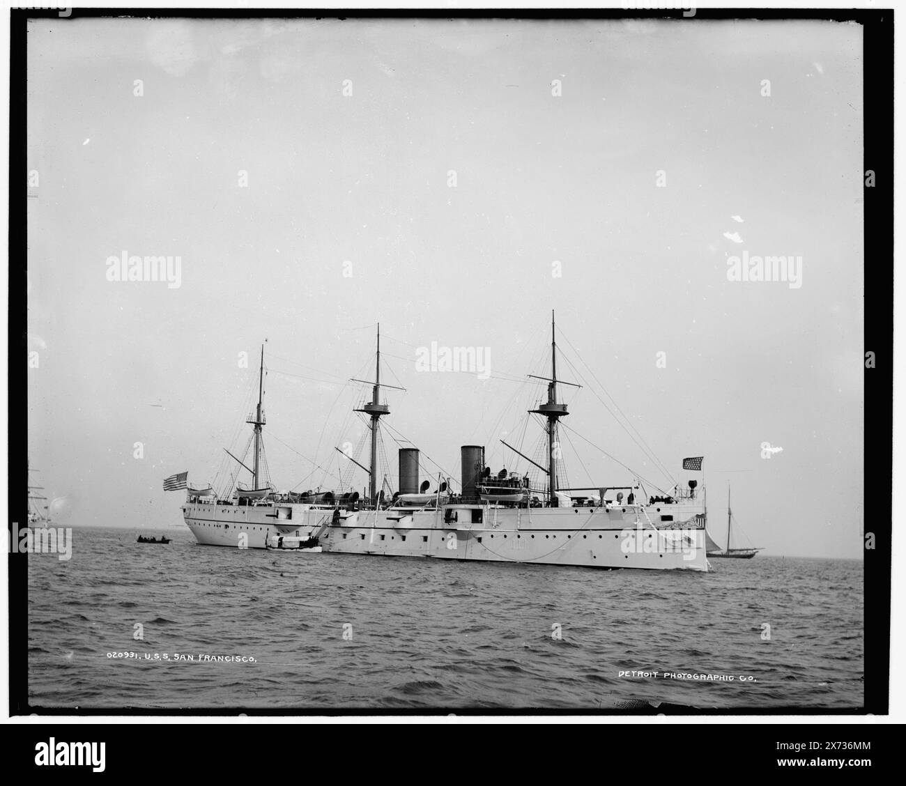 U.S.S. San Francisco, Data basata su Detroit, Catalogo J (1901)., Detroit Publishing Co. N. 020931., Gift; State Historical Society of Colorado; 1949, San Francisco (Cruiser) , Cruisers (Warships), American. Foto Stock