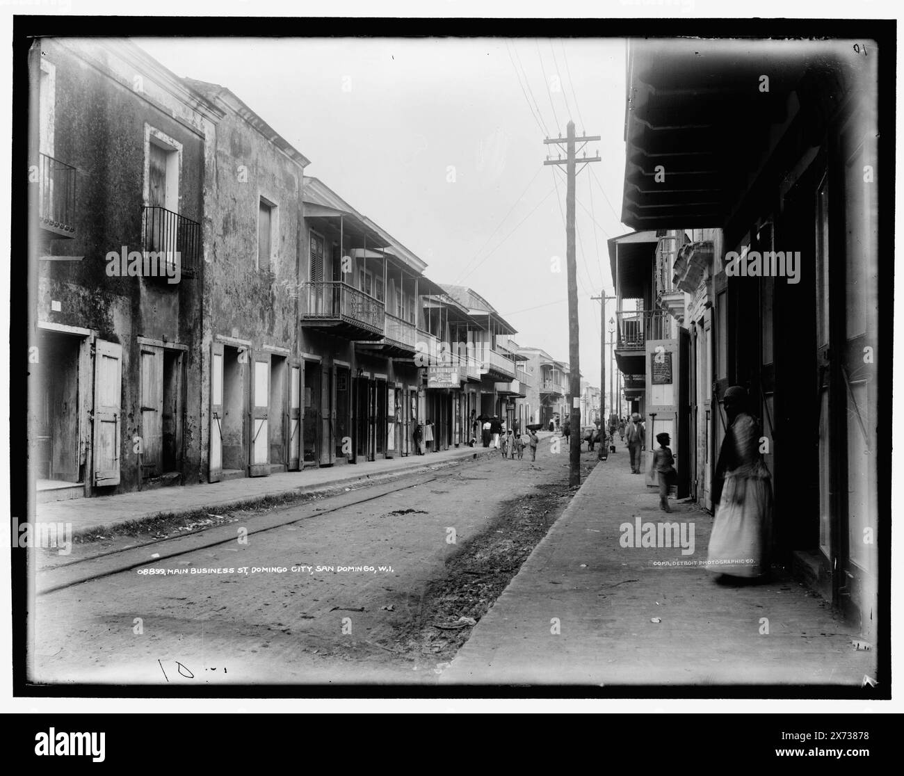 Main Business st., Domingo City, San Domingo, W.I., Detroit Publishing Co. N. 08899., Gift; State Historical Society of Colorado; 1949, Streets. , Repubblica Dominicana, Santo Domingo. Foto Stock