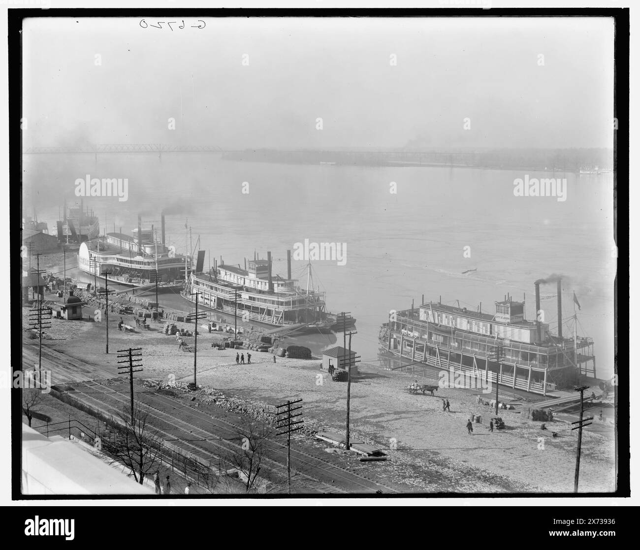 The Levee from the custom House, Memphis, Tenn., Title from jacket., 'James Lee', 'Harry' e 'City St. Joseph' rispettivamente da sinistra a destra., 'G 6720' on negative., Detroit Publishing Co. N. 039524., Gift; State Historical Society of Colorado; 1949, argini. , Battelli a vapore. , Fiumi. , Stati Uniti, Tennessee, Memphis. , Stati Uniti, fiume Mississippi. Foto Stock