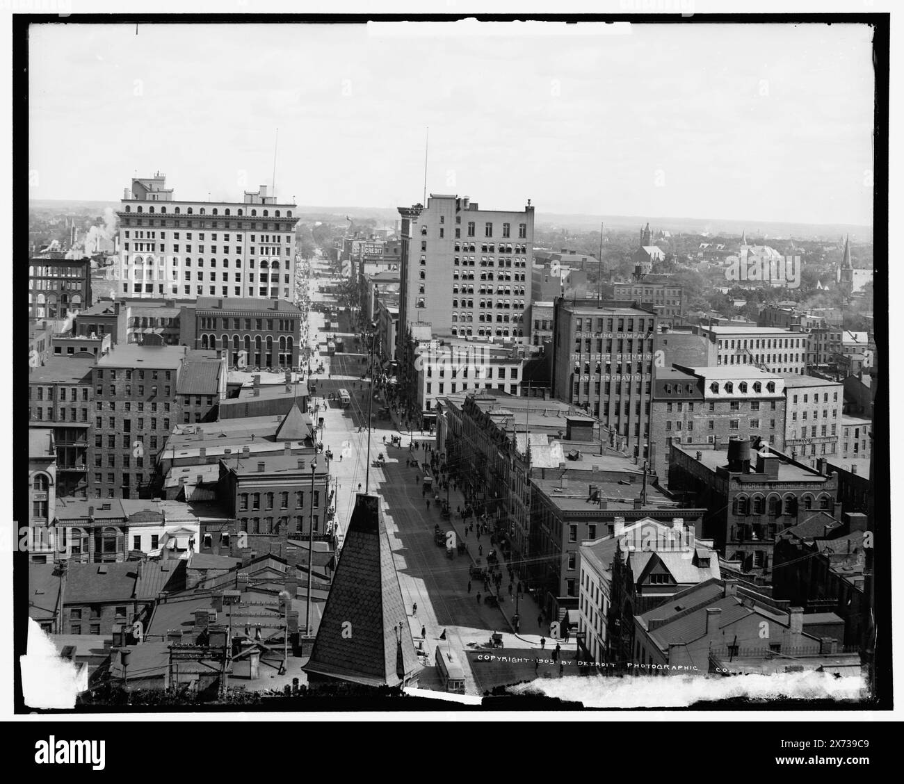 Rochester, N.Y., videodisc images out of sequence; l'ordine effettivo da sinistra a destra è 1A-06765, 06764, 06763., Jacket title: Rochester, N.Y. East from Powers Bldg., 'G 2382,' 'G 2383' e 'dup' e 'G 238[, .]' A sinistra, al centro e a destra rispettivamente., Detroit Publishing Co. N. 010846., Gift; State Historical Society of Colorado; 1949, Stati Uniti, New York (State), Rochester. Foto Stock