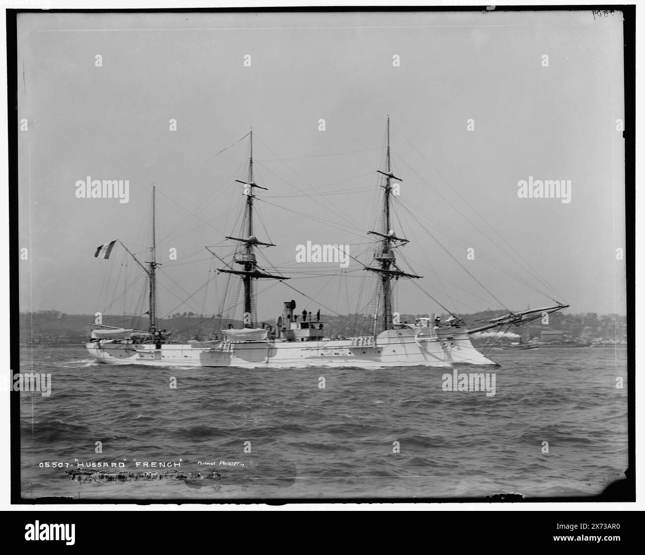 Hussard, French Ship, Date based on Detroit, Catalogue F (1899)., '648' on negative., Detroit Publishing Co. N.. 05507., Gift; State Historical Society of Colorado; 1949., heading(s) in 610 Field(s) Unverified, Hussard (Ship) , Government Vessels, French. Foto Stock