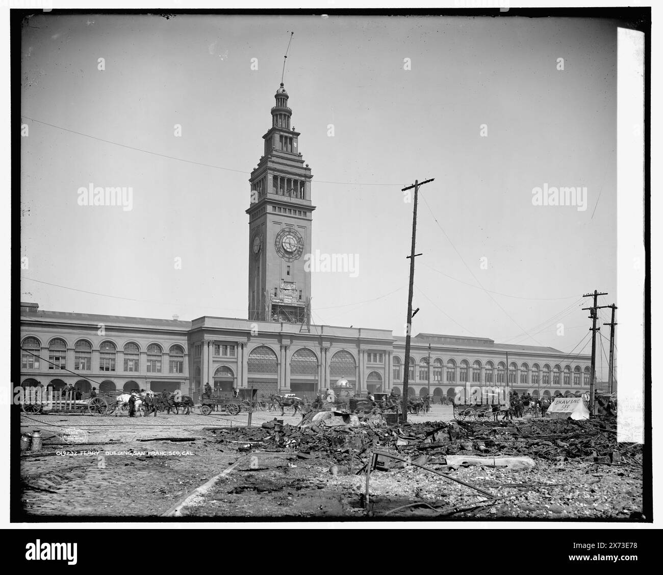 Ferry Building, San Francisco, Cal., '3166' su negative., Detroit Publishing Co. N. 019232., Gift; State Historical Society of Colorado; 1949, Ferry Building (San Francisco, California) , Earthquakes. , Fronti d'acqua. , Stati Uniti, California, San Francisco. Foto Stock