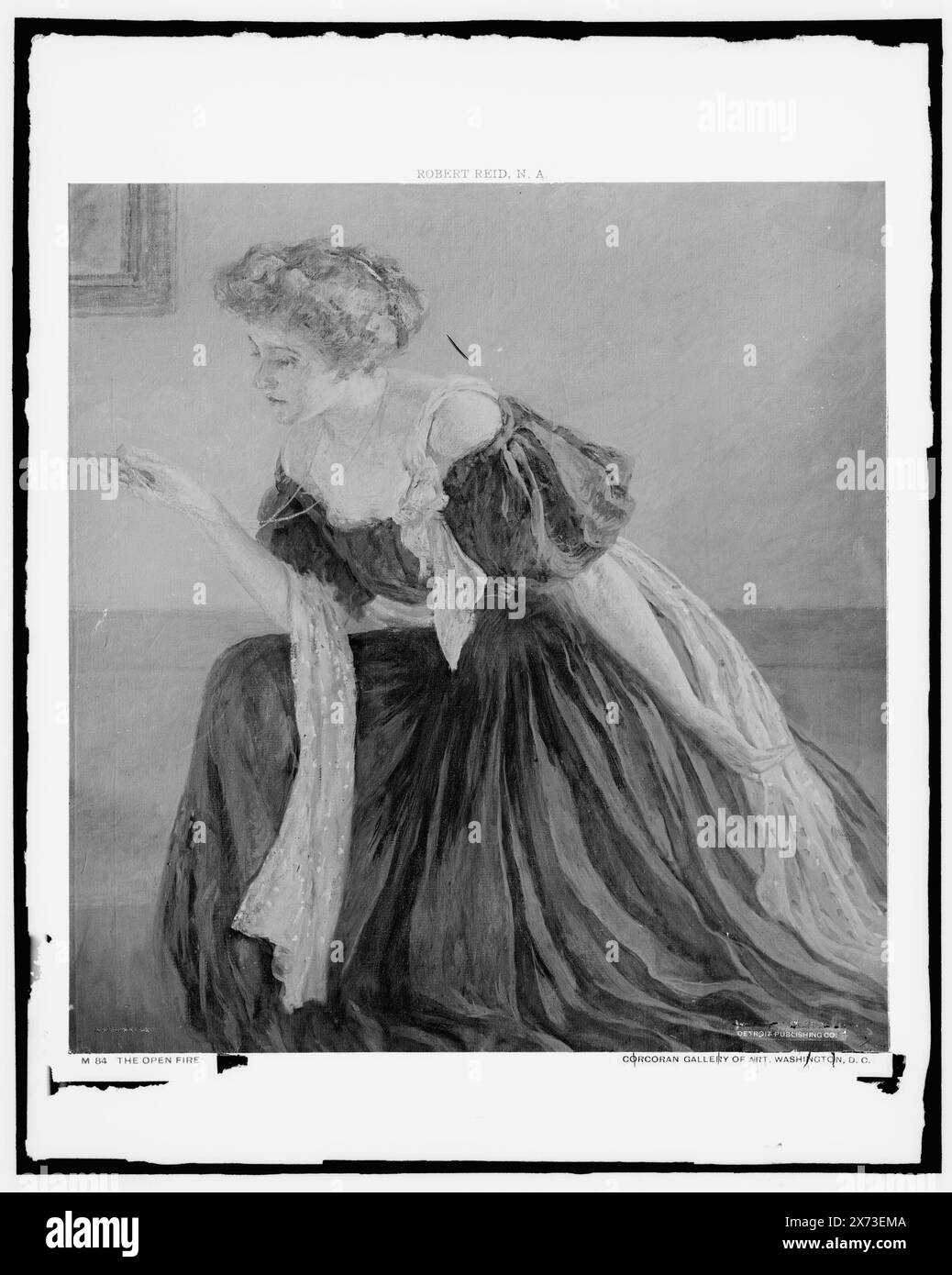 The Open Fire, Date based on Detroit, Thistle Publications (1912)., Photograph of a painting at Corcoran Gallery of Art, Washington, D.C., Detroit Publishing Co. N. M 84., Gift; State Historical Society of Colorado; 1949, Women. Foto Stock