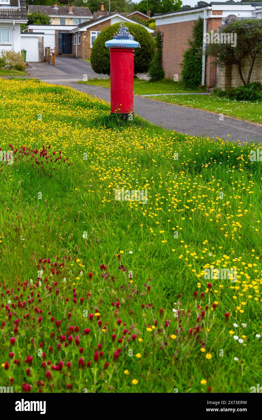 Poole, Dorset, Regno Unito. 17 maggio 2024. Cartolina per commemorare il 80° anniversario del D-Day il 6 giugno. Crediti: Carolyn Jenkins/Alamy Live News - topper per scatole postali, topper per lettere, topper per scatole di lettere, toppers, bombe in filato, bomba in filato Foto Stock