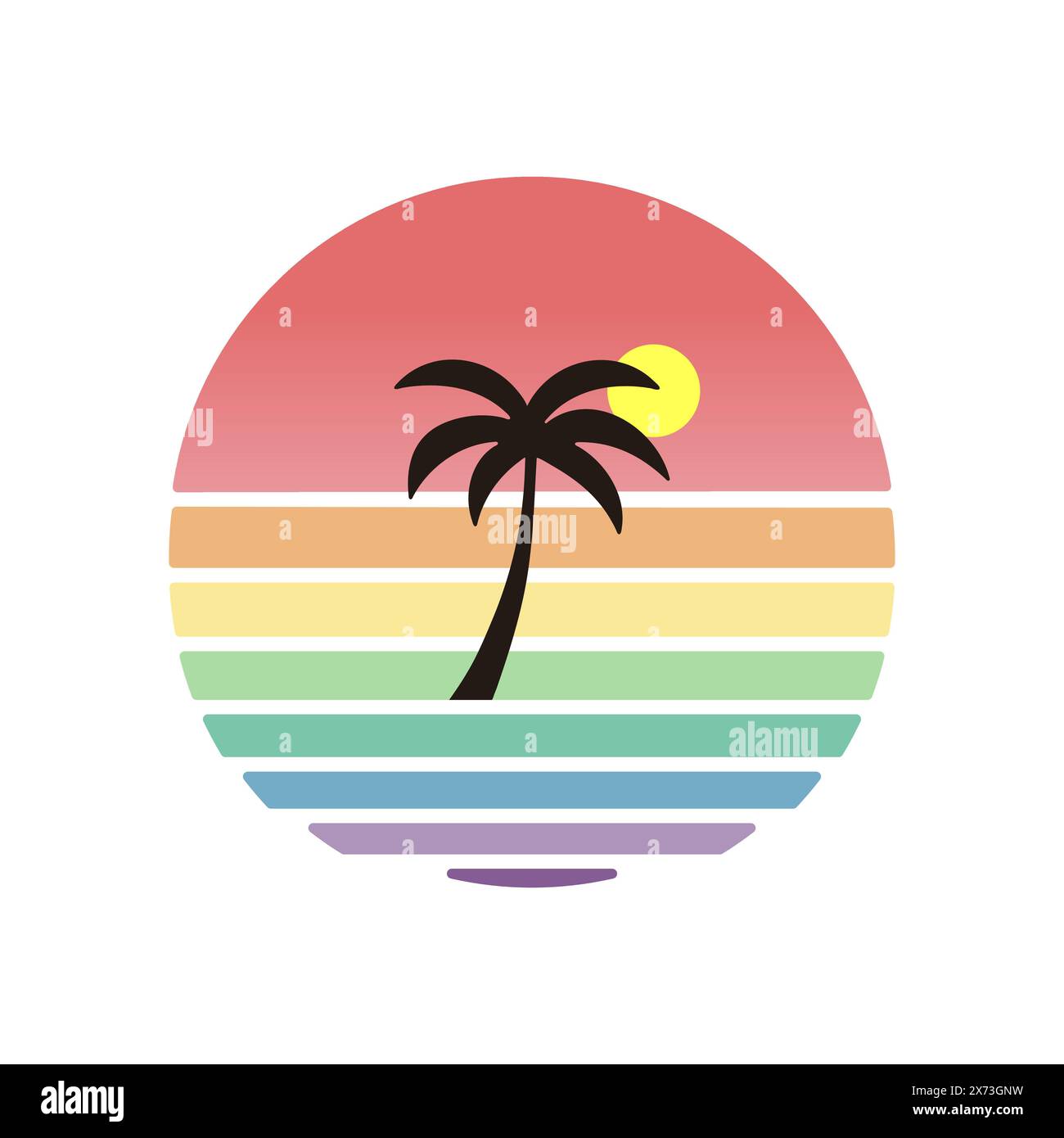 Spiaggia al tramonto con illustrazione di palme Illustrazione Vettoriale