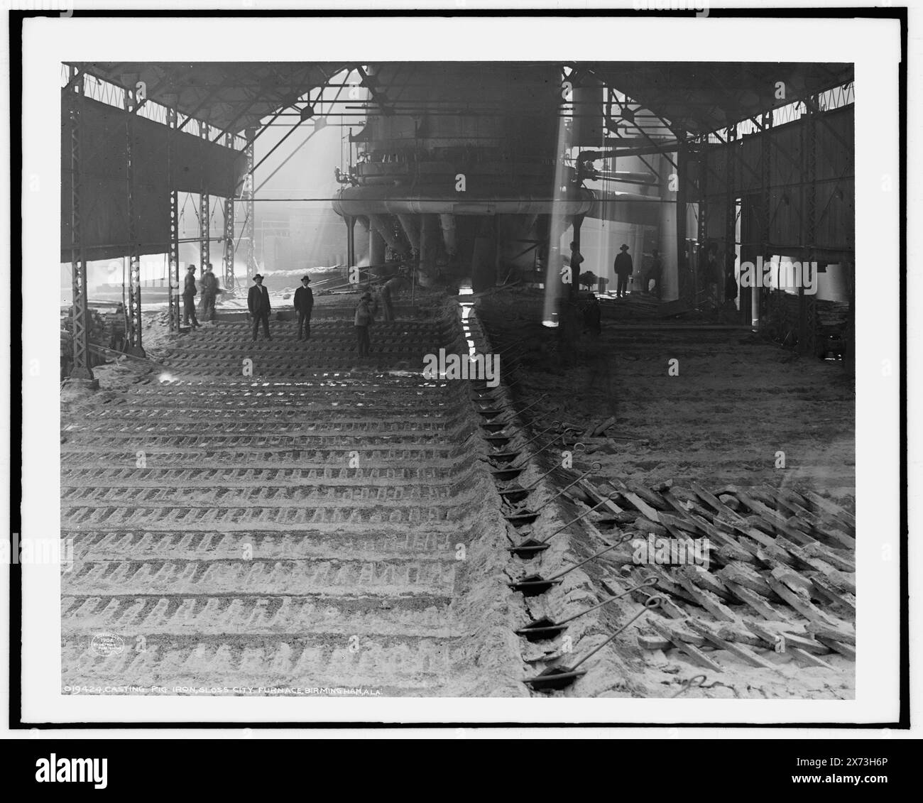 Ghisa di ghisa, Sloss City Fornaces, Birmingham, Ala., '3624' su negativo., Detroit Publishing Co. n. 019424., Gift; State Historical Society of Colorado; 1949, Iron Industry. , Impianti industriali. , Interni. , Stati Uniti, Alabama, Birmingham. Foto Stock